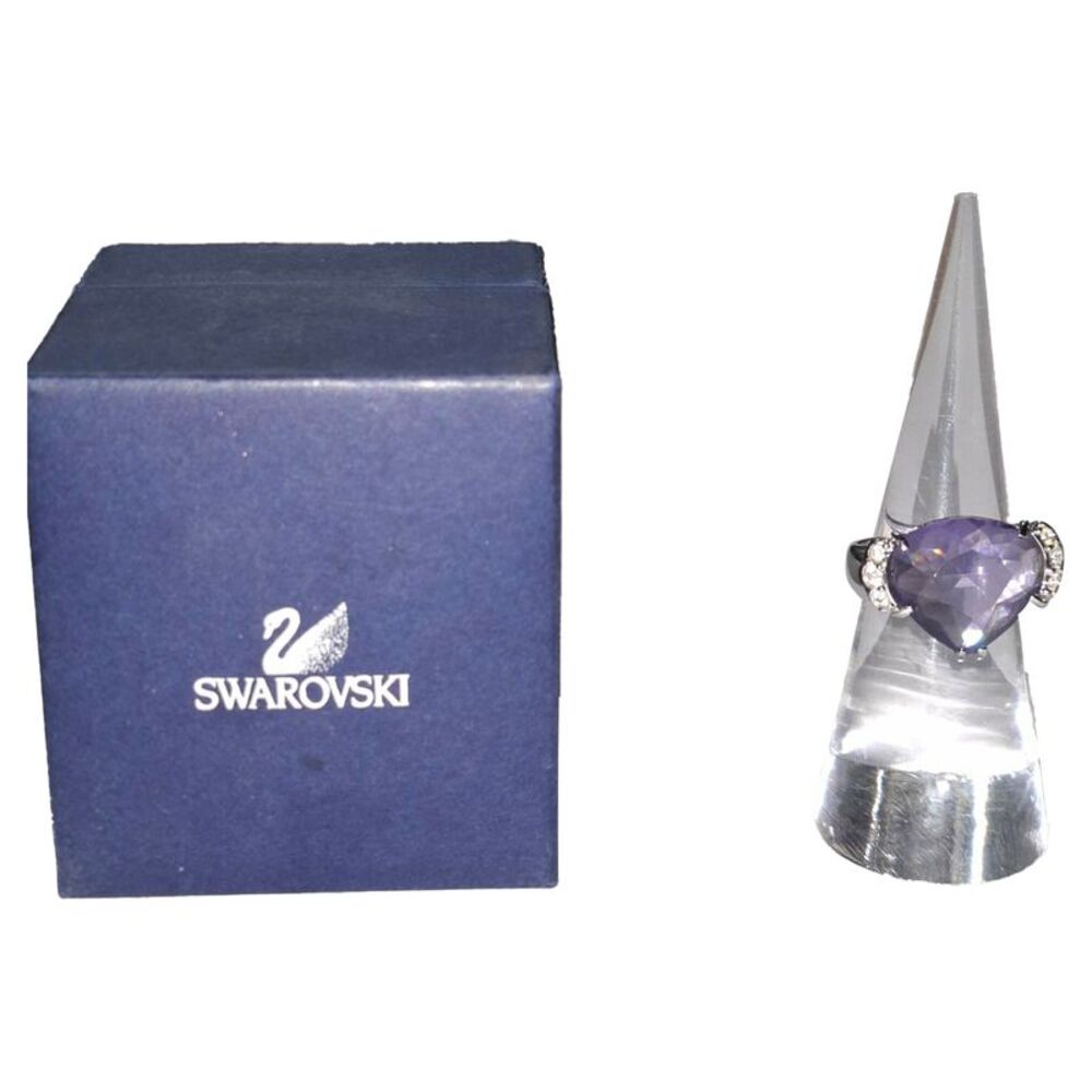 Swarovski Crystal Embellished Ring in Purple Rhodium Metal